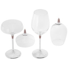 Set of 4 Wine and Champagne Glasses, Sterling Silver, Customizable, 4 Pieces Set
