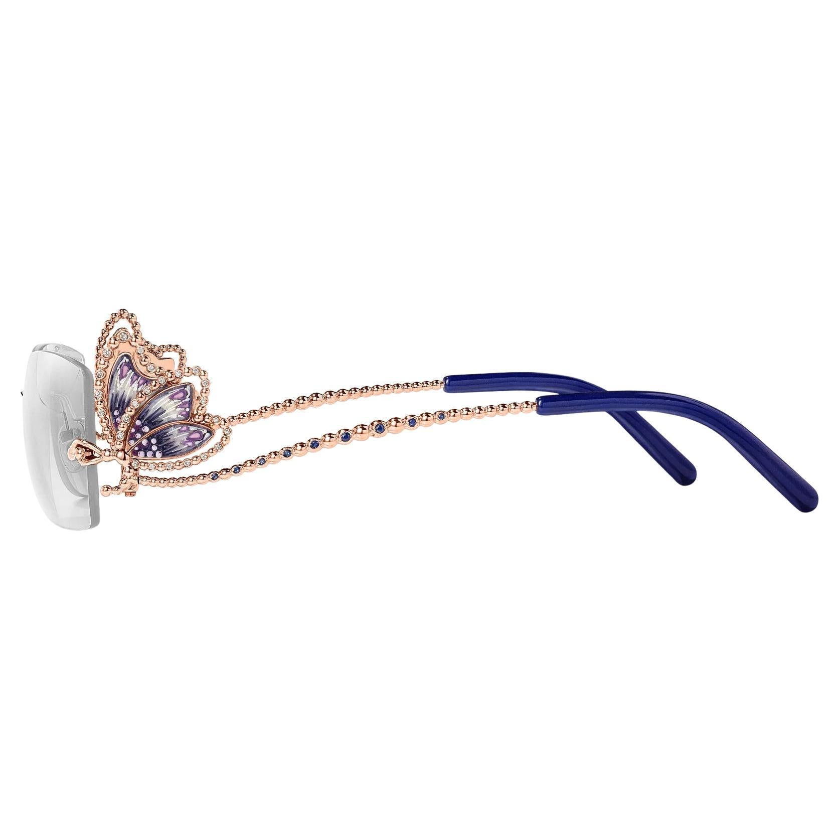 Glasses Rose Gold White Diamonds Sapphires Hand Decorated with MicroMosaic