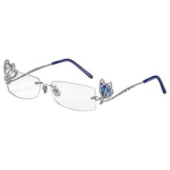 Glasses White Gold White Diamonds Sapphires Hand Decorated with MicroMosaic