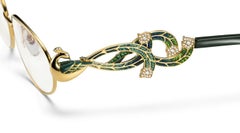 Glasgläser, Gelbgold, weiße Diamanten, Tsavorit, von Hand mit Mikro-Mosaik verziert