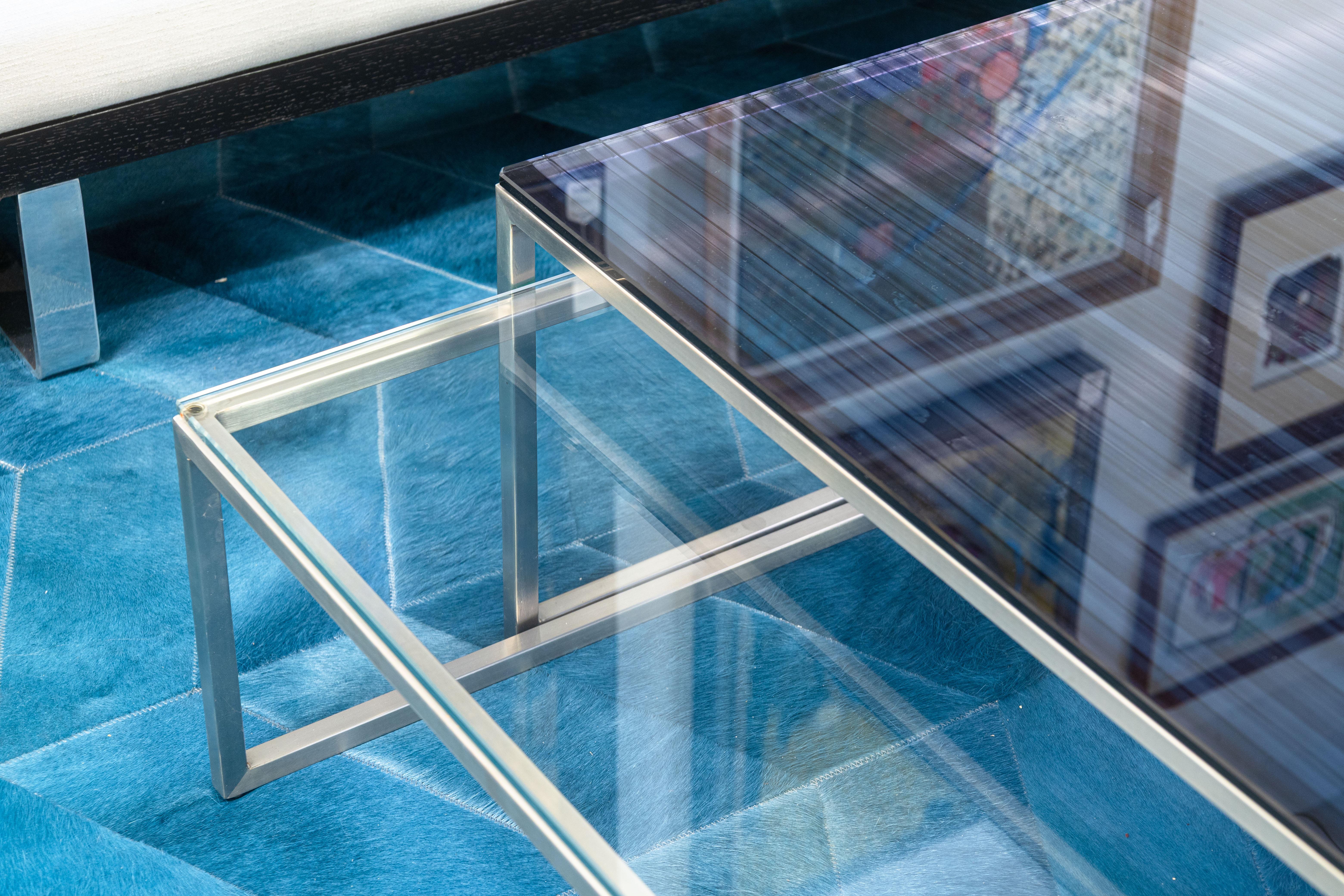 Moderne Table basse gigogne carrée en verre et acier inoxydable Kubus 2 pièces en vente