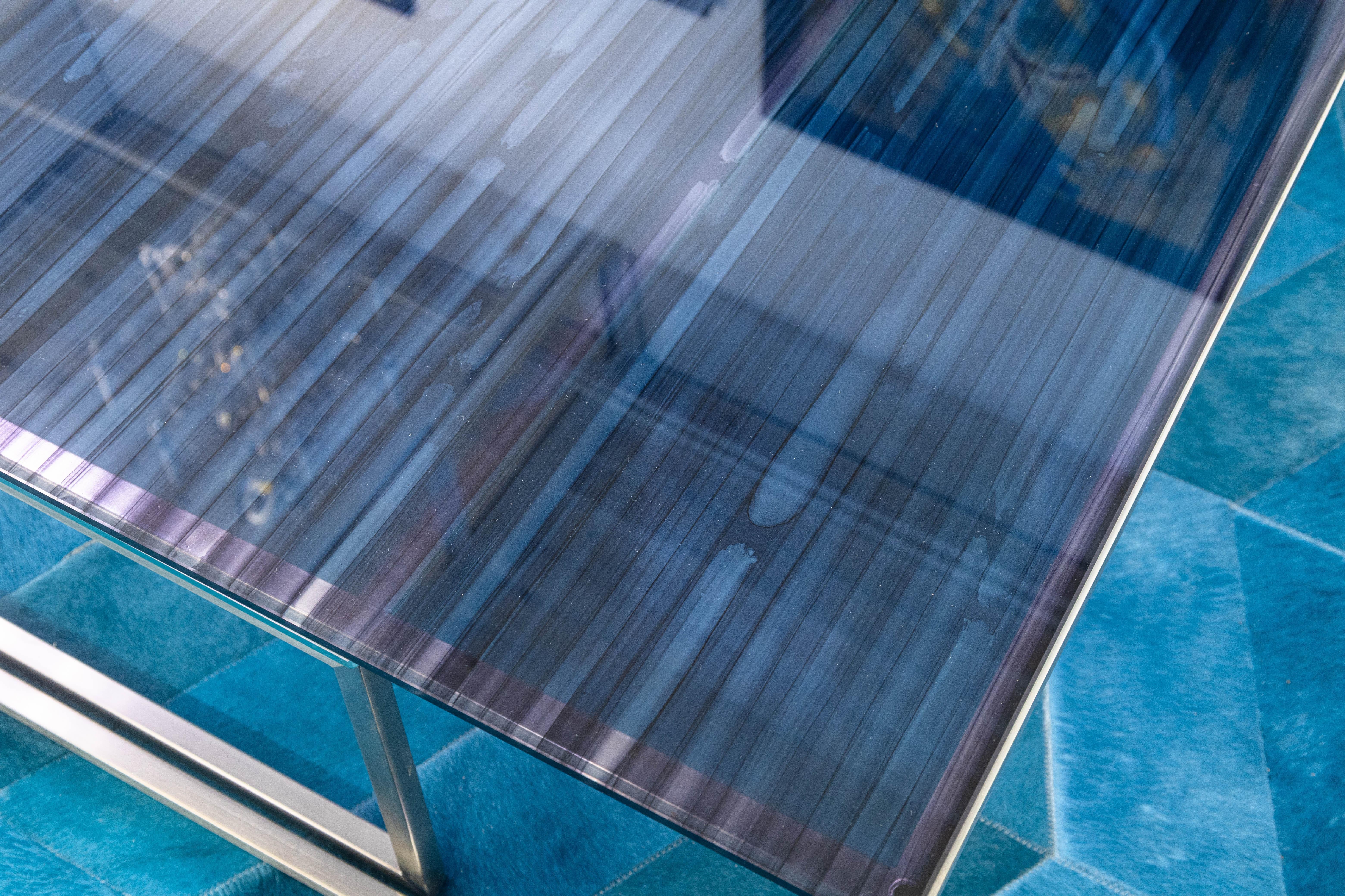 Américain Table basse gigogne carrée en verre et acier inoxydable Kubus 2 pièces en vente