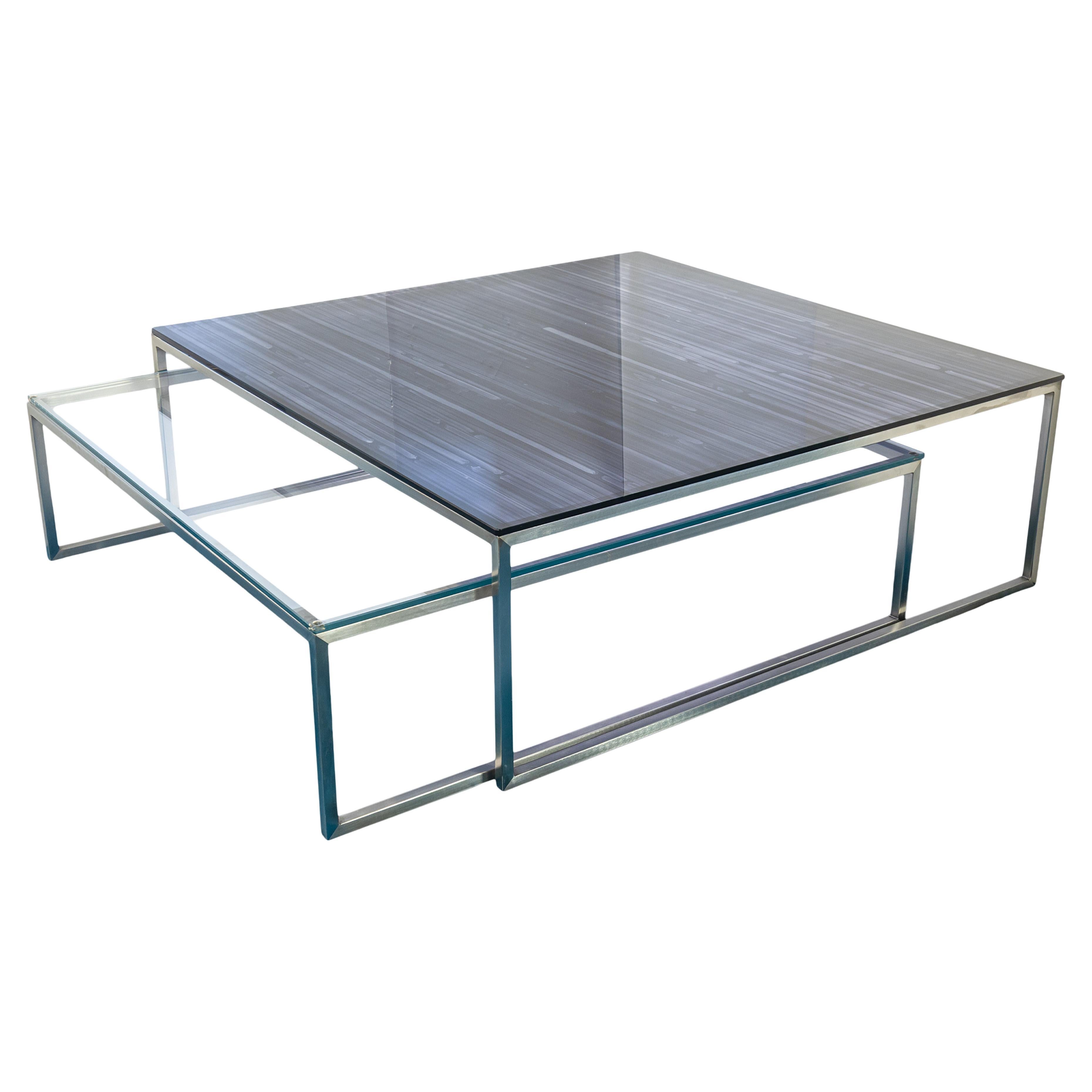 Glassisimo Kubus 2 Piece Stainless Steel & Glass Square Nesting Coffee Table