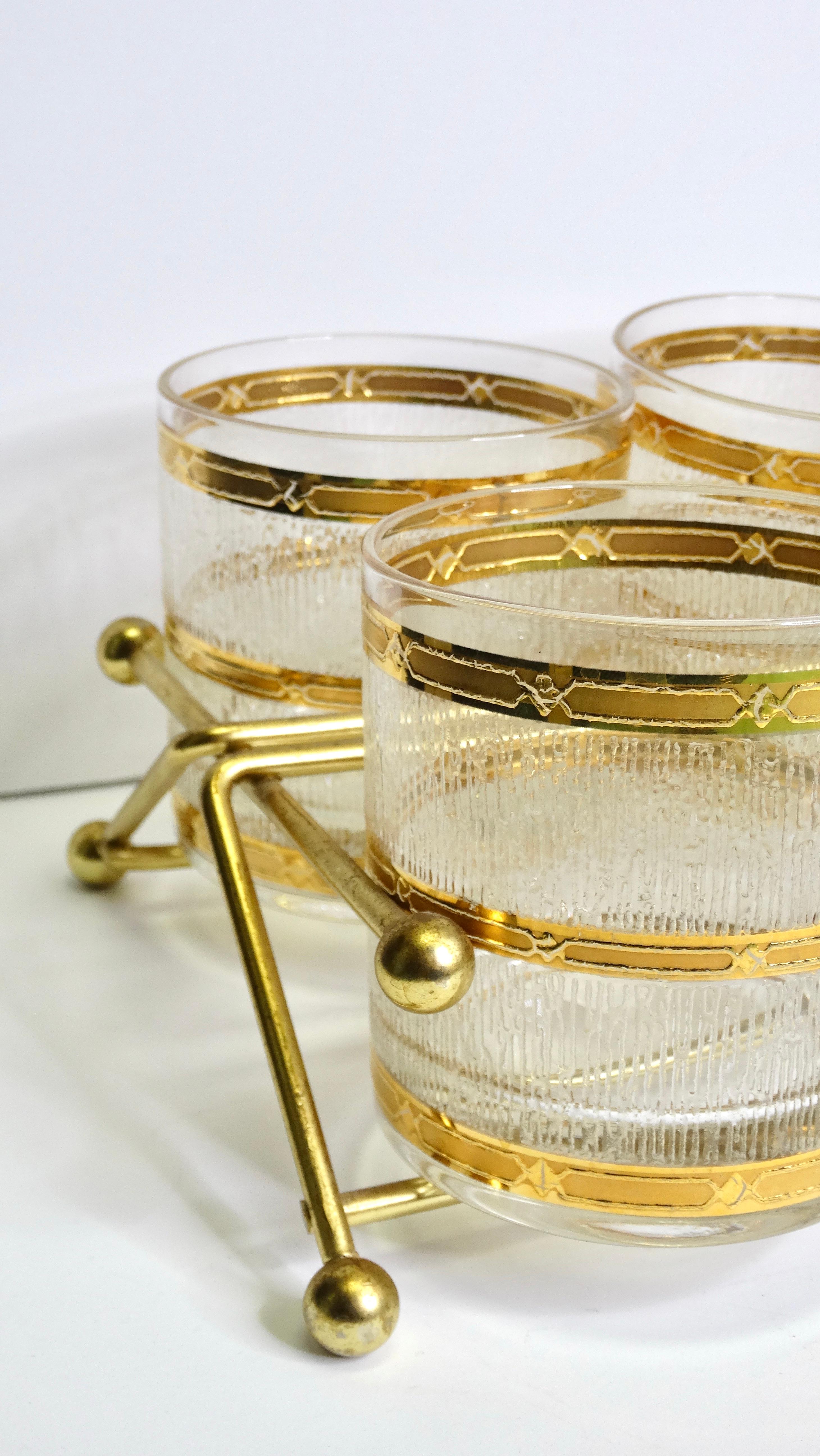 Glassware & Carrier Gold Mid-Century Set of 8 In Excellent Condition In Scottsdale, AZ