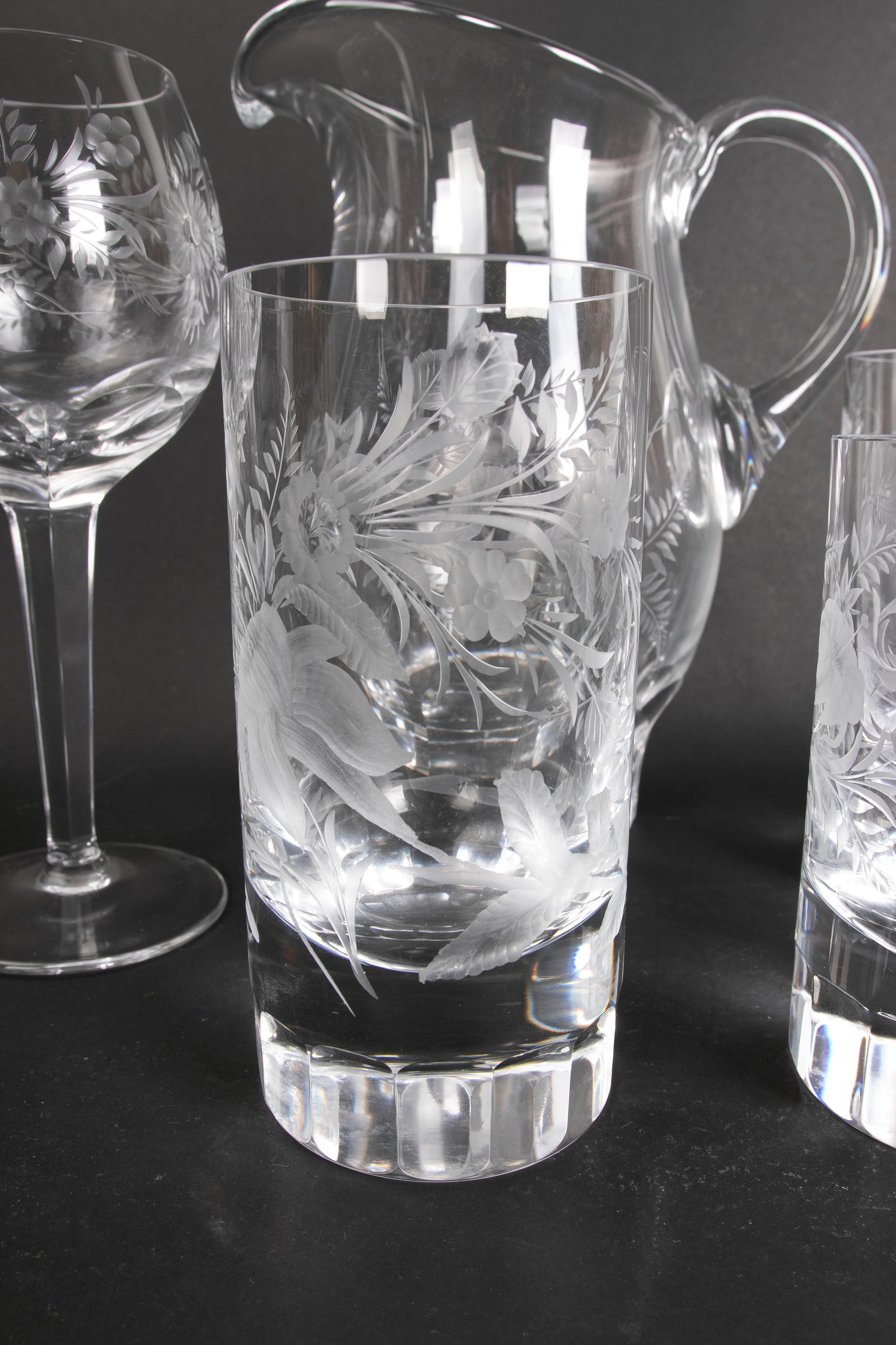 Czech Glassware Composed of Seventy-Two Pieces of Cut Bohemian Crystal For Sale