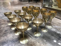 Glassware Set for 8 Brass Glasses Signed "Leonard E.P.N.S.", Italy, 1950s