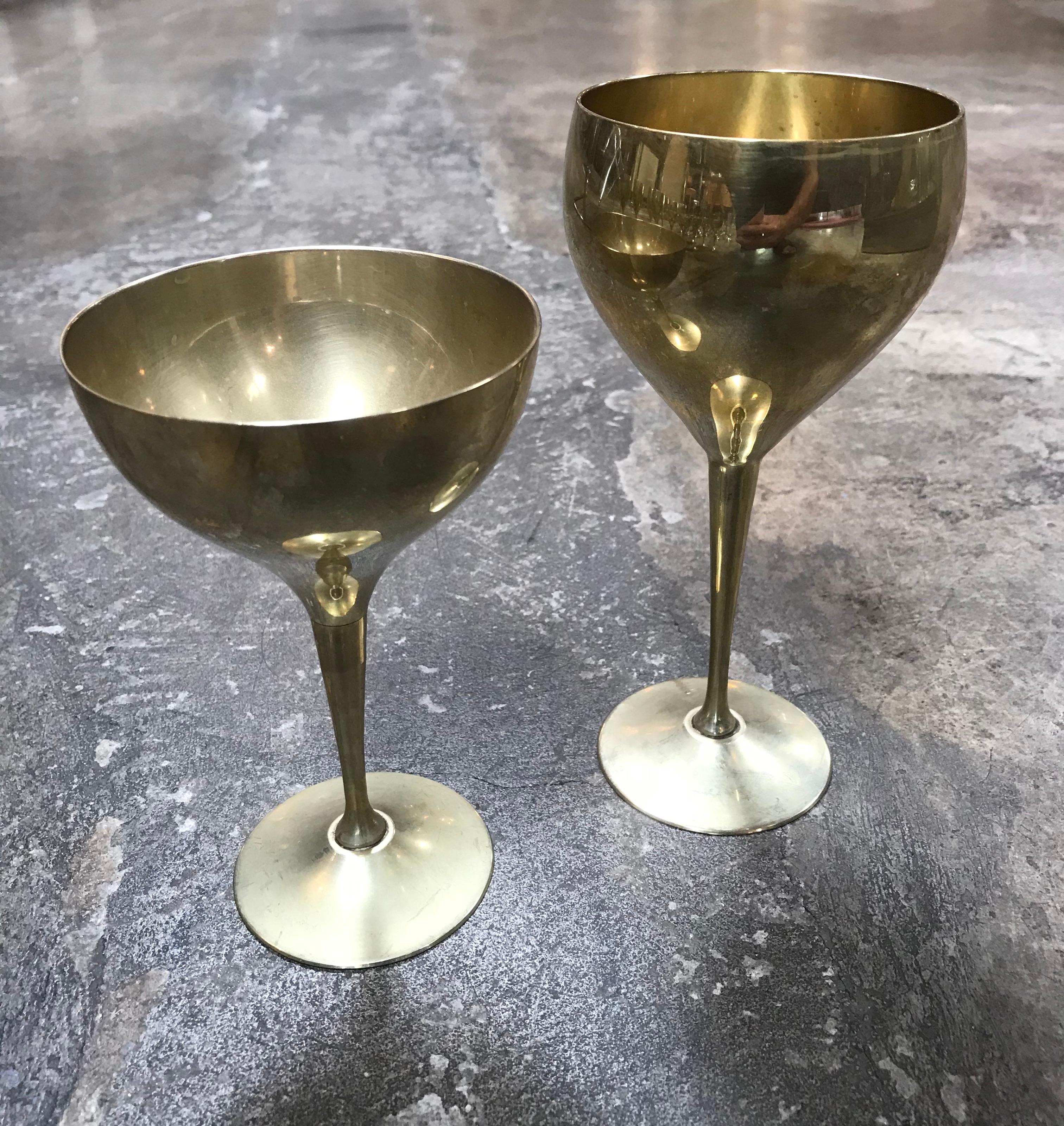 Italian Glassware Set for 8 Brass Glasses Signed 