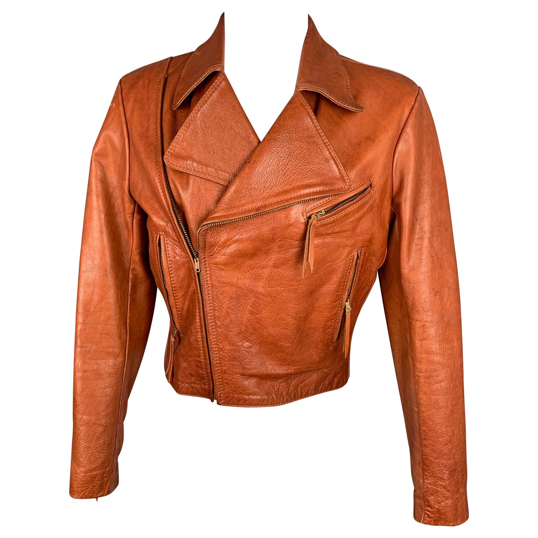 GLASSWATER Size S Cognac Leather Vintage 70's Motorcycle Jacket