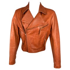 GLASSWATER Size S Cognac Leather Antique 70's Motorcycle Jacket