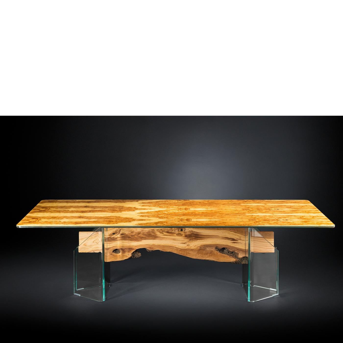 Modern Glass&Wood Portofino Rectangular Table in Olive Wood