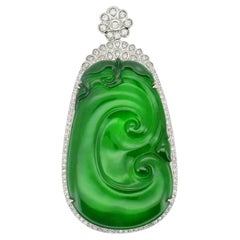 Ciondolo di giada verde smeraldo Ruyi, certificato GIA, Cui Fei