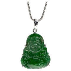 Glassy Green Jadeite Jade Buddha Pendant, Certified Untreated