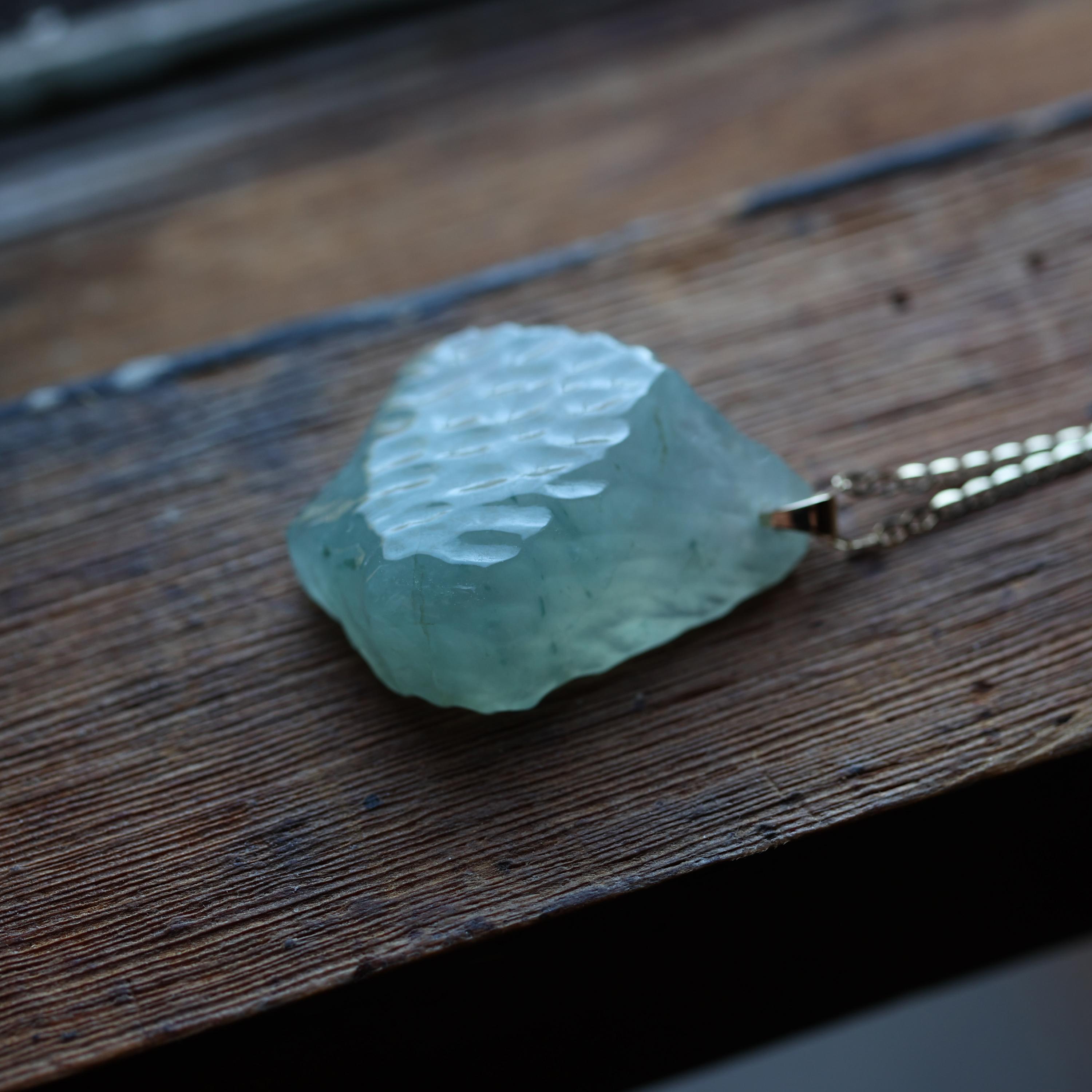 Artisan Glassy Jade Pendant Freeform Carving Certified Untreated