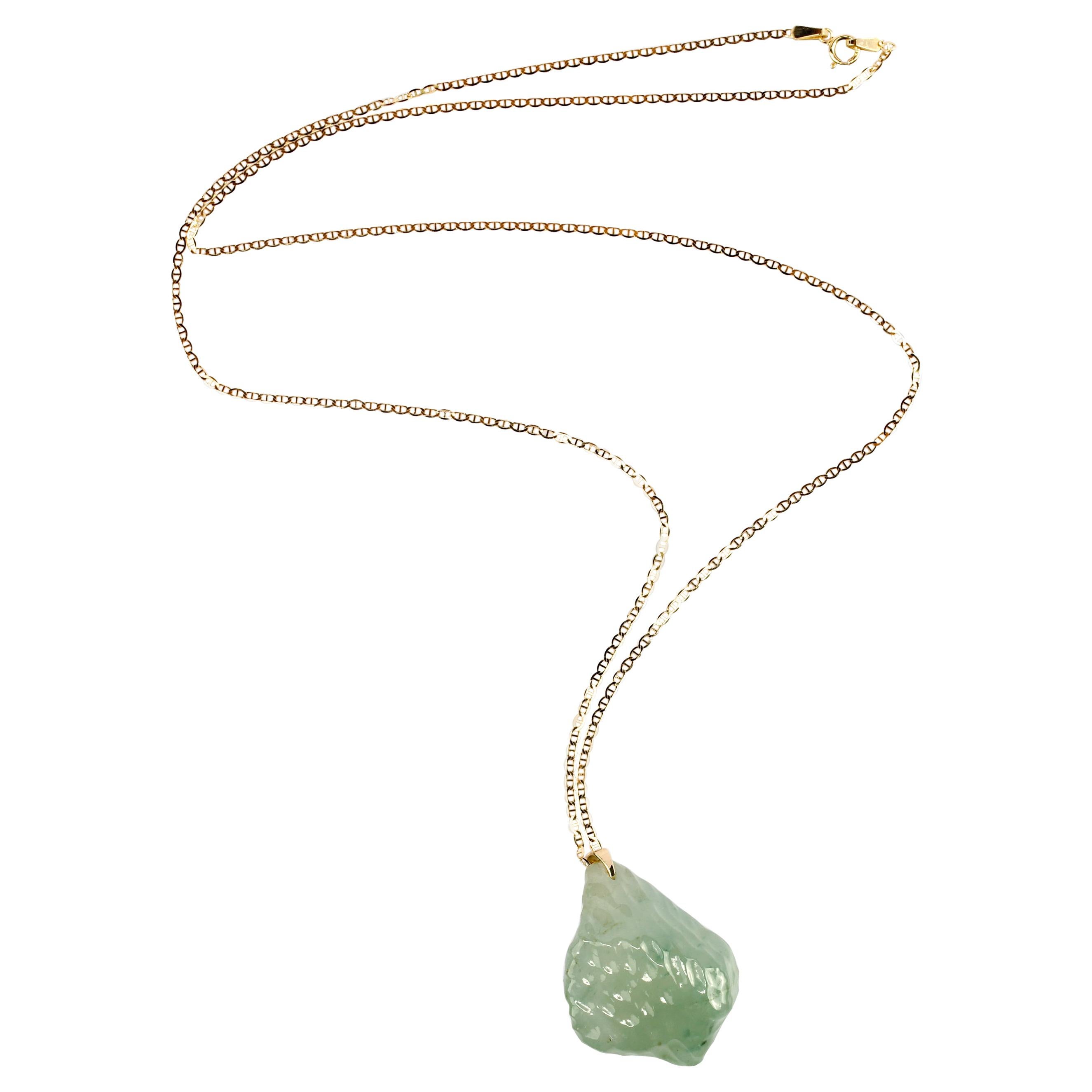 Glassy Jade Pendant Freeform Carving Certified Untreated