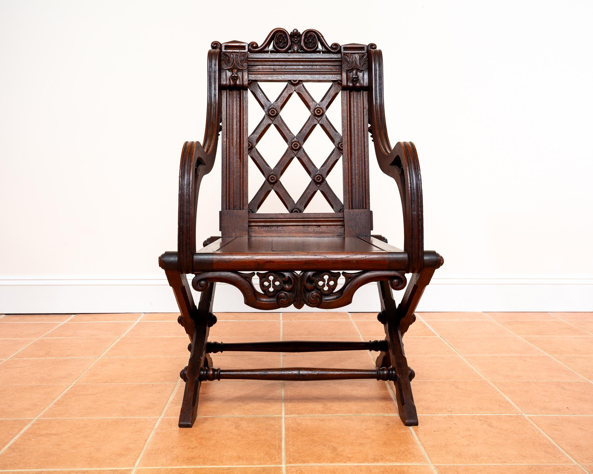 Glastonbury-Stuhl 1830 Throne Hall Statement-Stuhl Bridgens Eiche Gotik Revival (Britisch) im Angebot