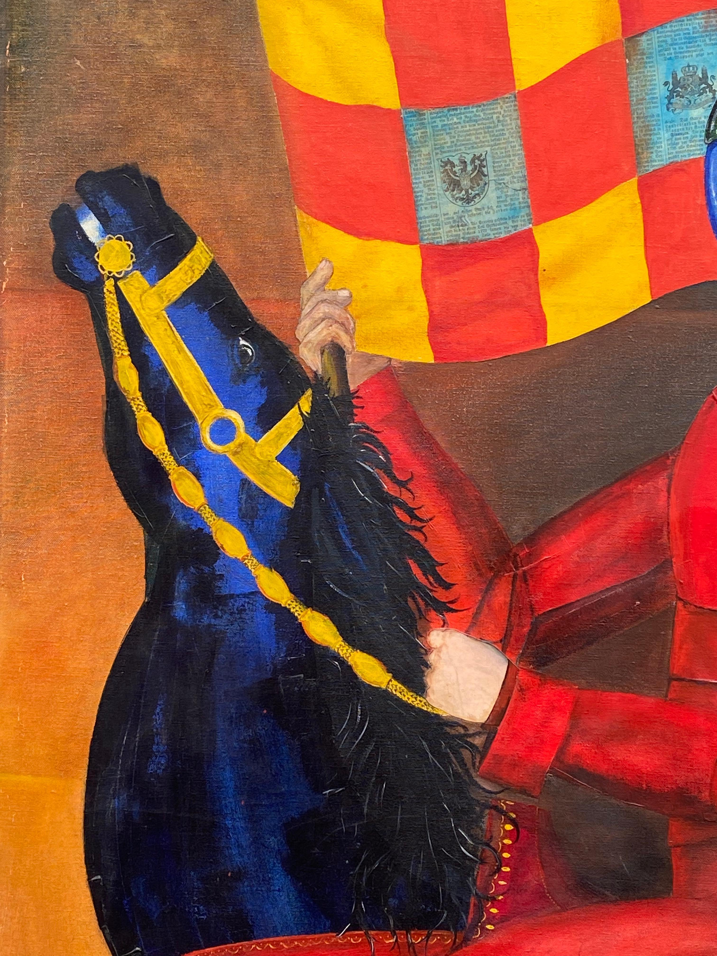 Knight and Blue Horse ( cheval bleu) - Postmoderne Painting par Glauco Pinto de Moraes