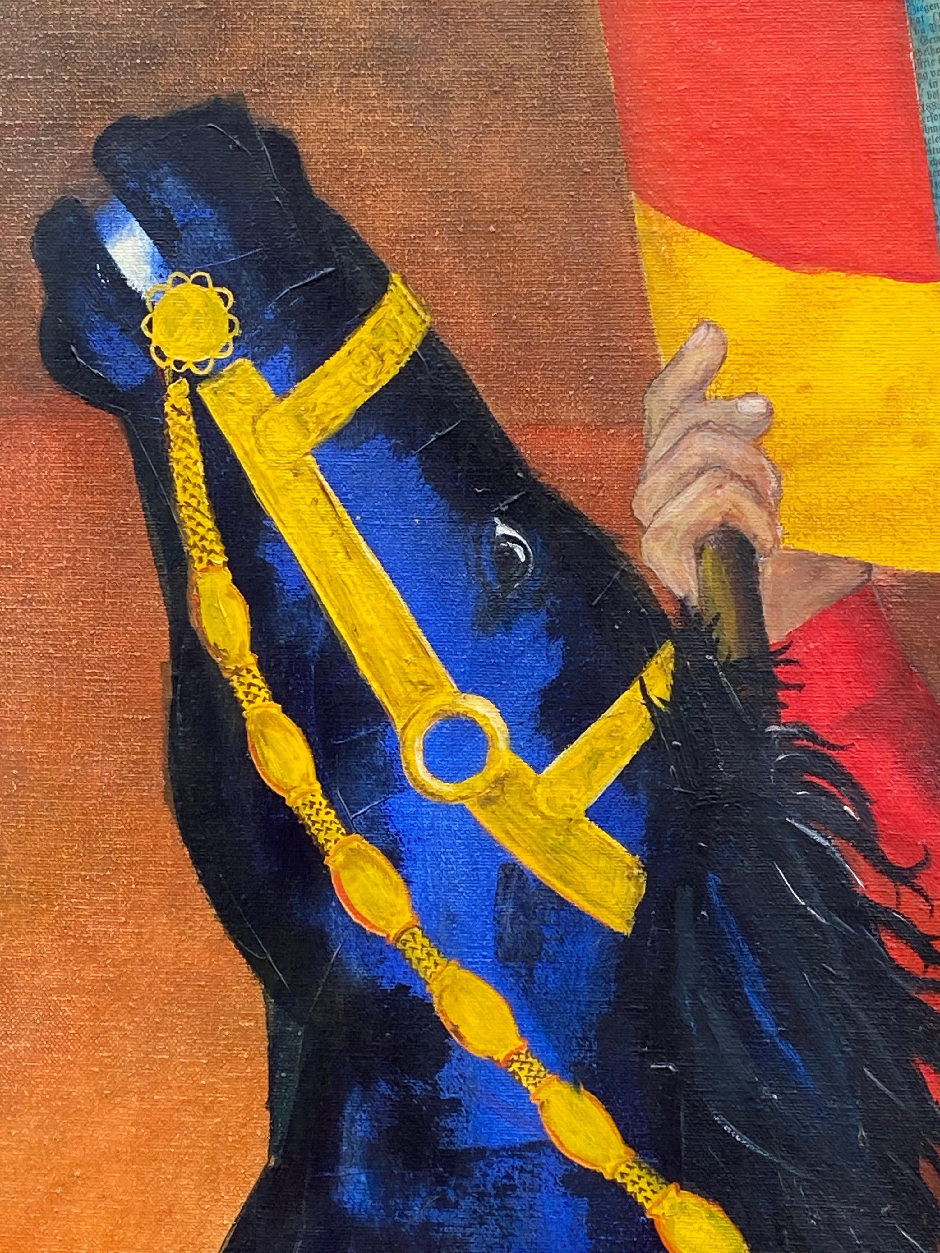 “Knight and Blue Horse” - Black Figurative Painting by Glauco Pinto de Moraes