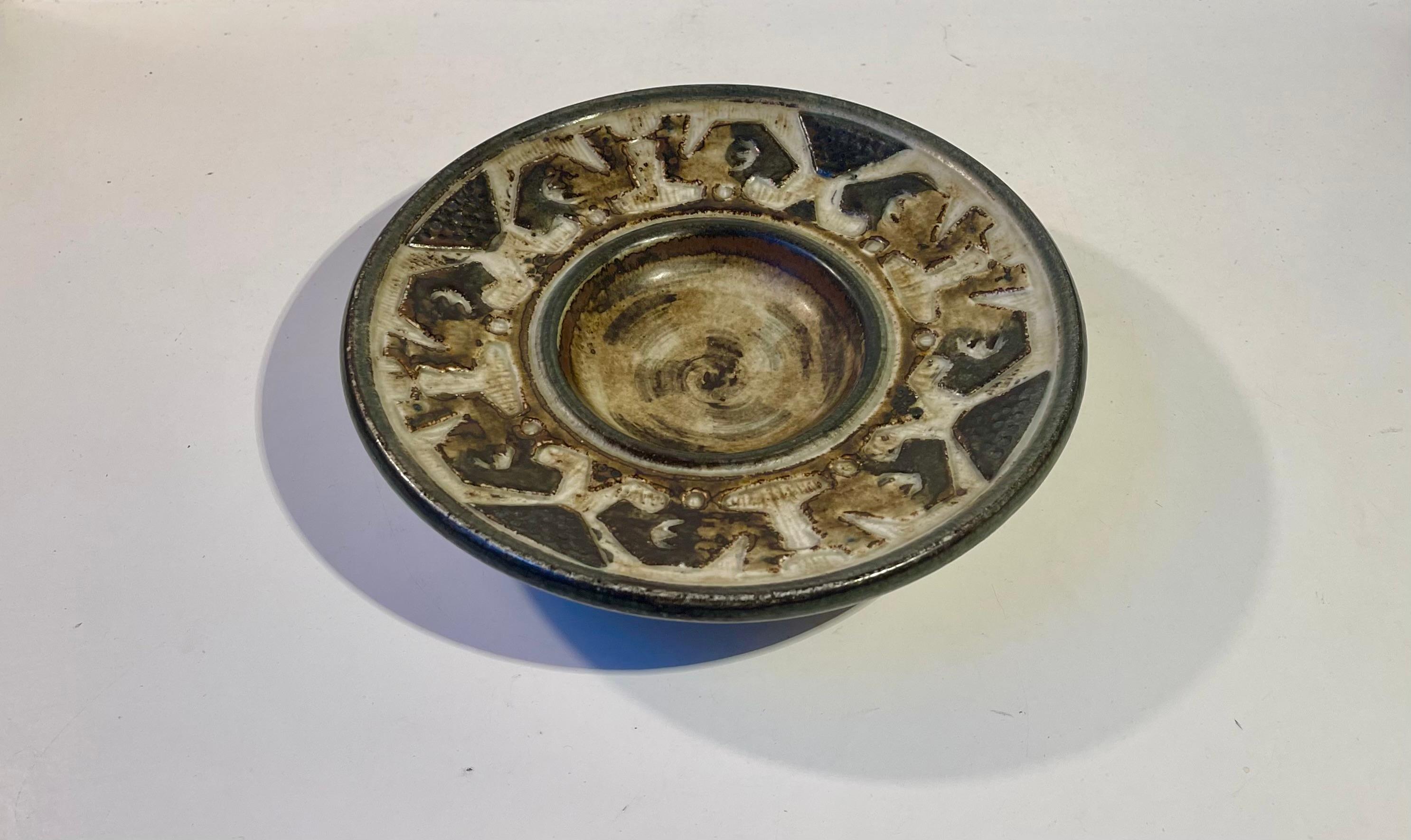 Danish Glazed Abstract Royal Copenhagen Stoneware Dish by Jørgen Mogensen, 1960s For Sale