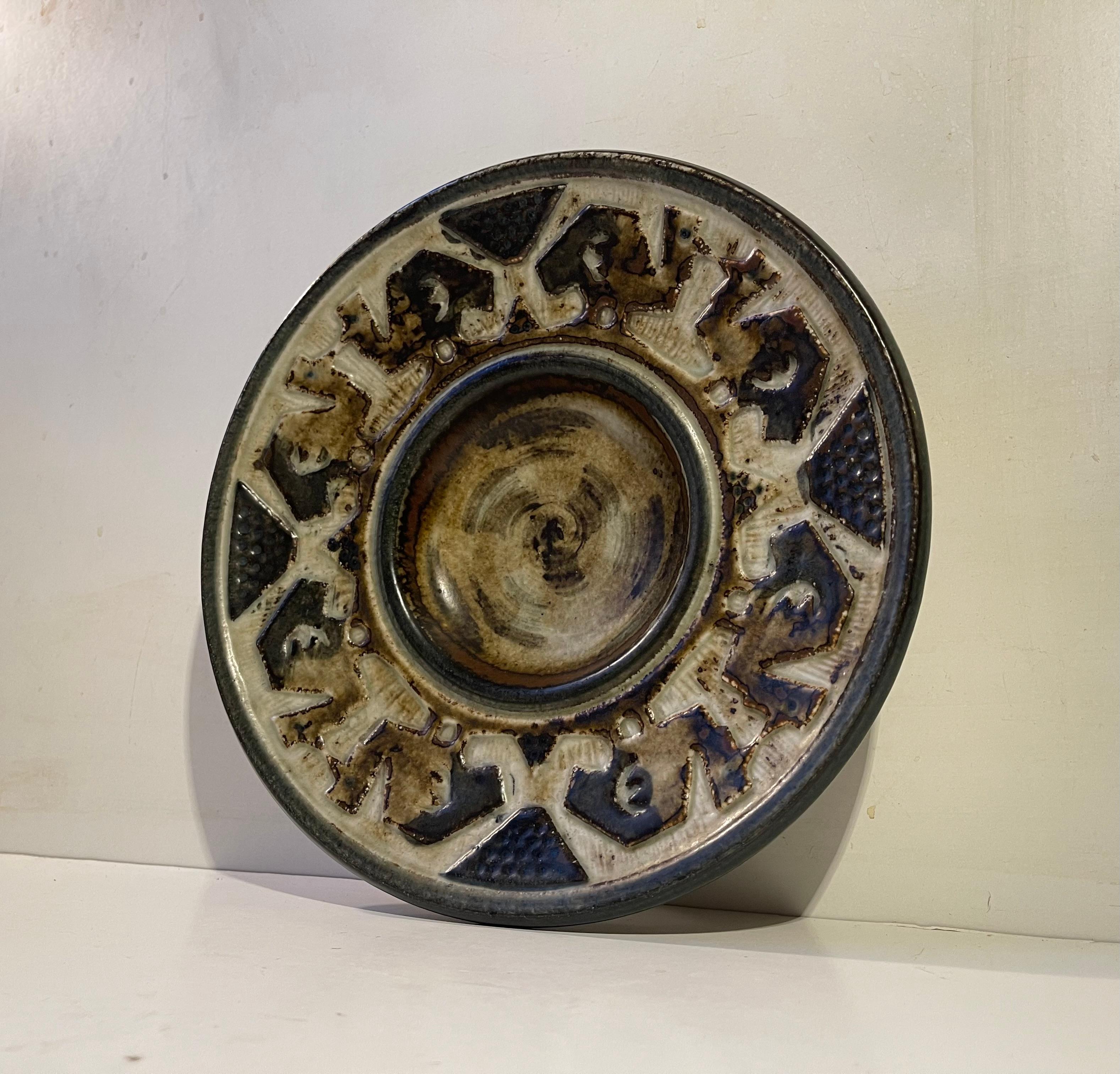 Mid-20th Century Glazed Abstract Royal Copenhagen Stoneware Dish by Jørgen Mogensen, 1960s For Sale