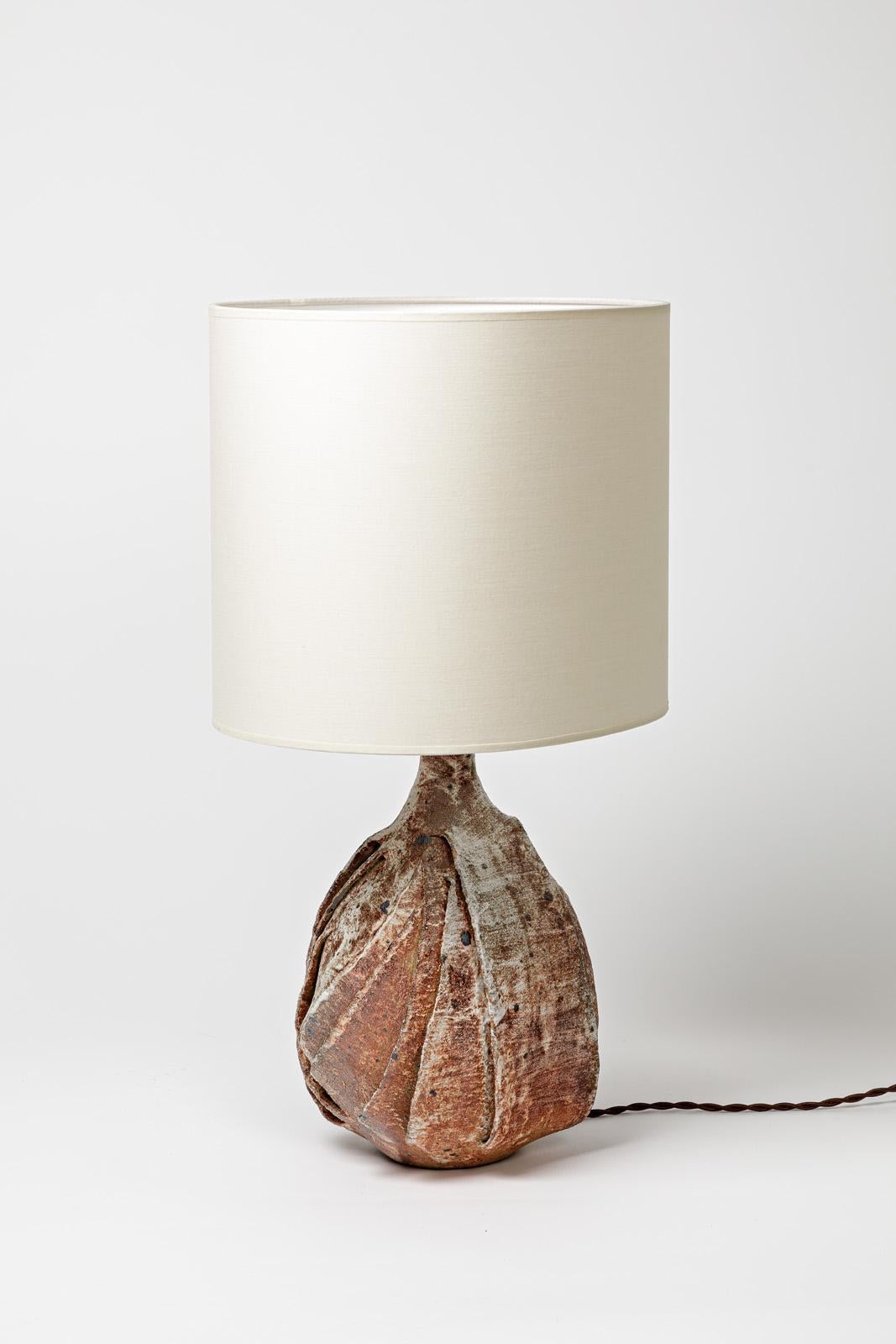 Glazed and Engobed Stoneware Lamp by Bruno H'rdy to La Borne, circa 1970 For Sale 1