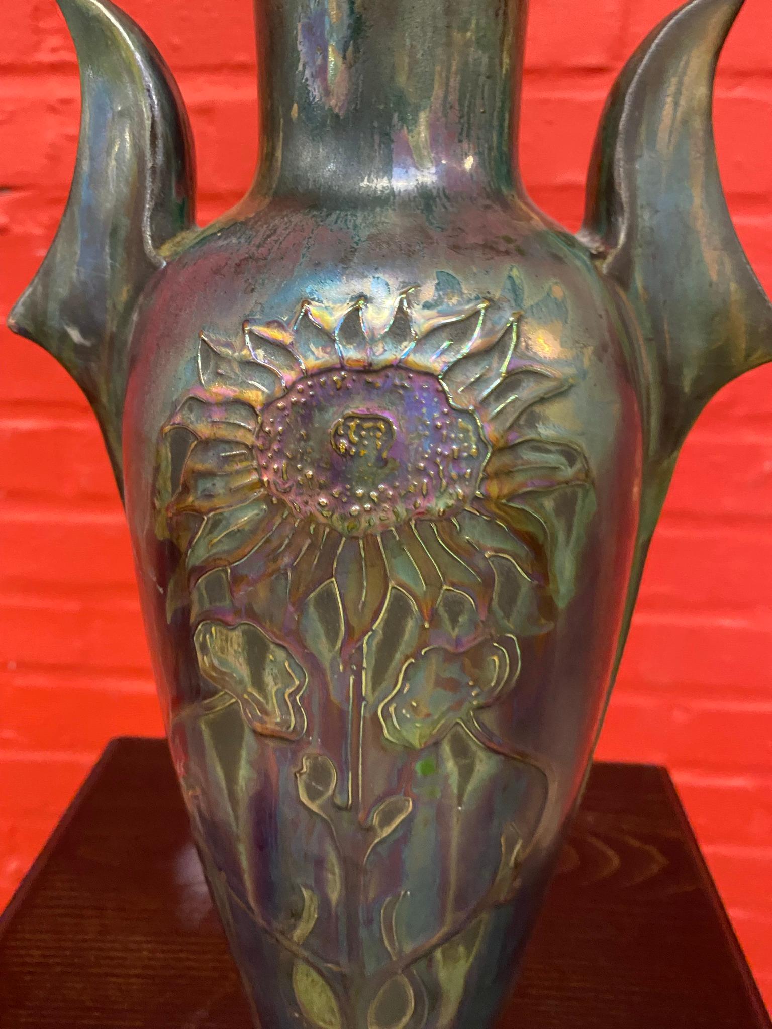 Art Nouveau Glazed and Iridescent Ceramic, circa 1900/1920 in the Style of Massier For Sale