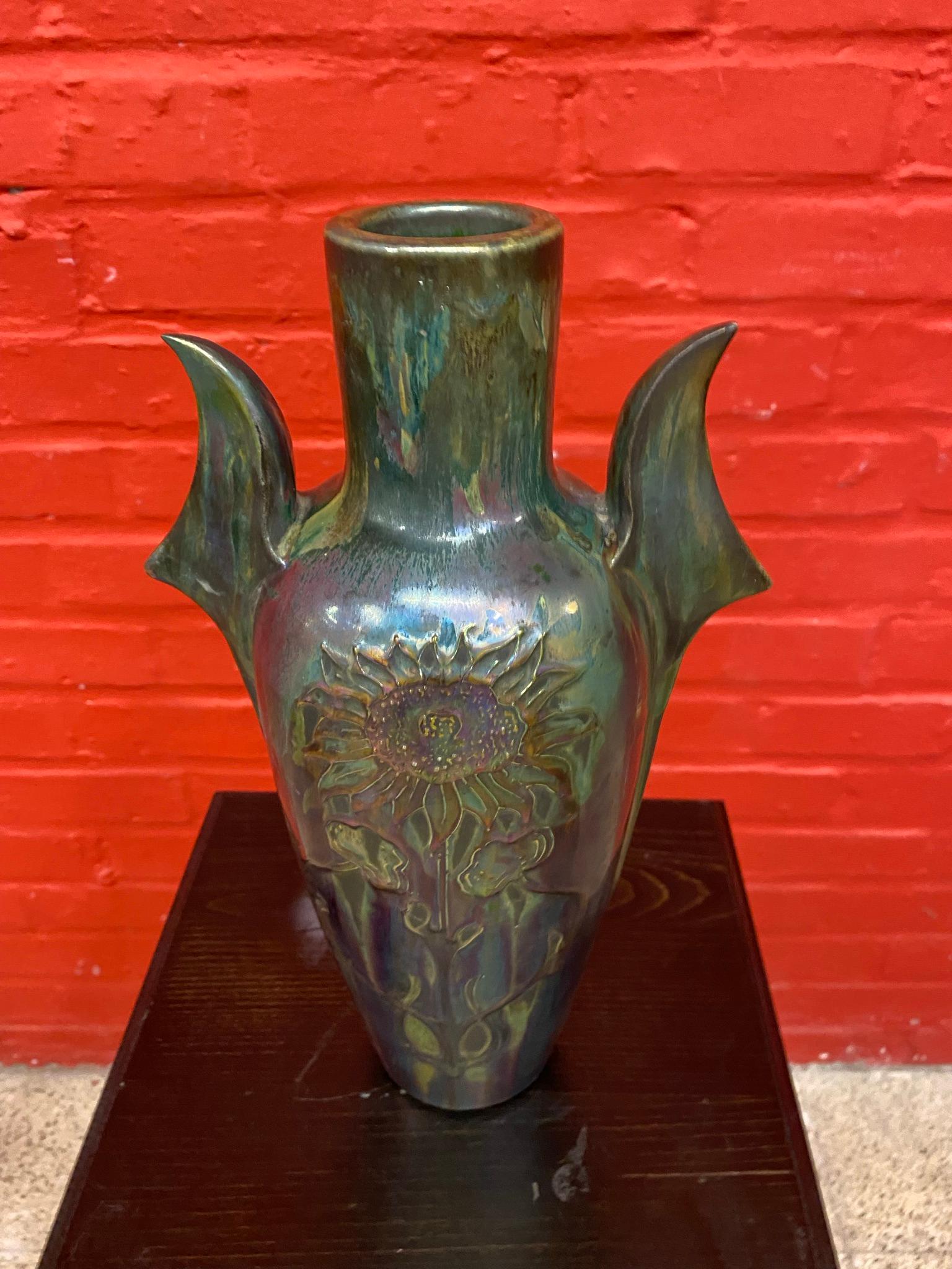 French Glazed and Iridescent Ceramic, circa 1900/1920 in the Style of Massier For Sale