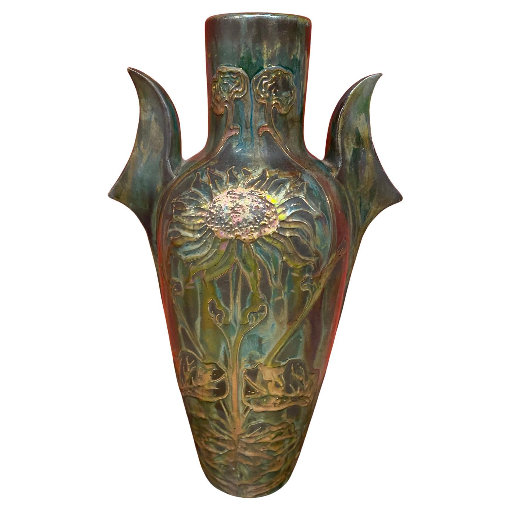 Glazed and Iridescent Ceramic, circa 1900/1920 in the Style of Massier For Sale