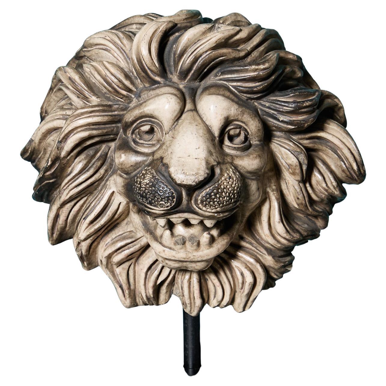 Glazed Antique Lion Mask Attributed to LEFCO For Sale