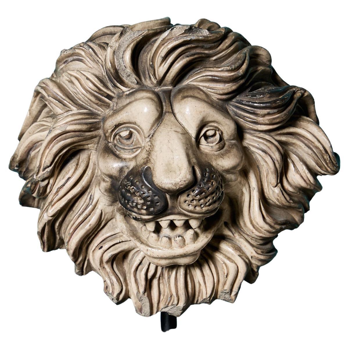 Glazed Antique Lion Mask Attributed to LEFCO For Sale