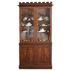 Glazed antique mahogany bookcase with crenelated cornice, by James Winter & Sons