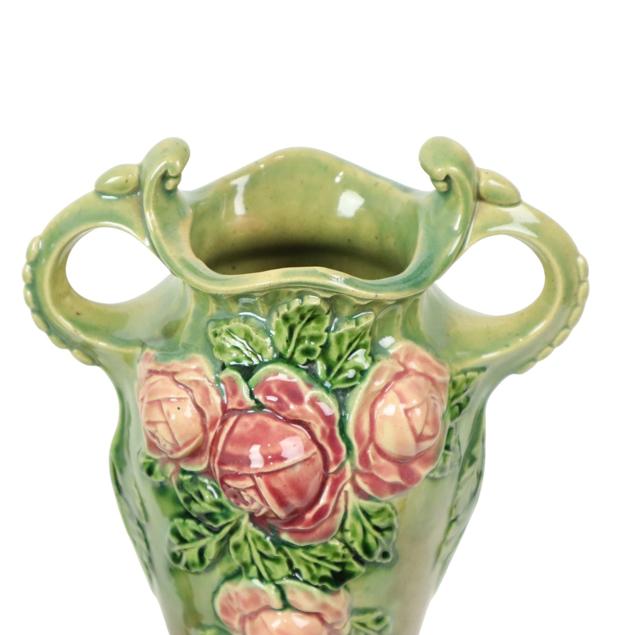 Vasi in maiolica Art Nouveau smaltata Rose HTB 37cm 4