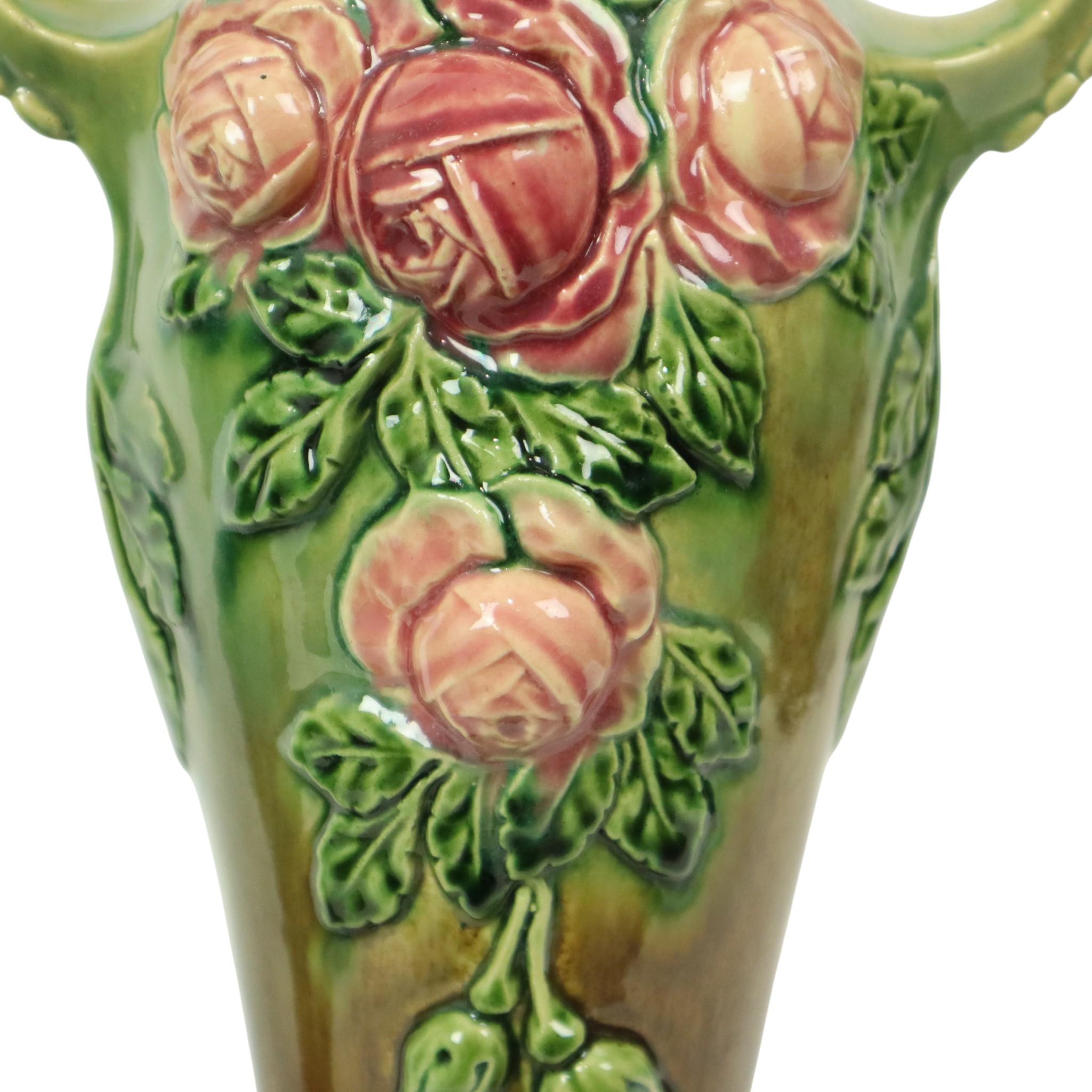 Vasi in maiolica Art Nouveau smaltata Rose HTB 37cm 7