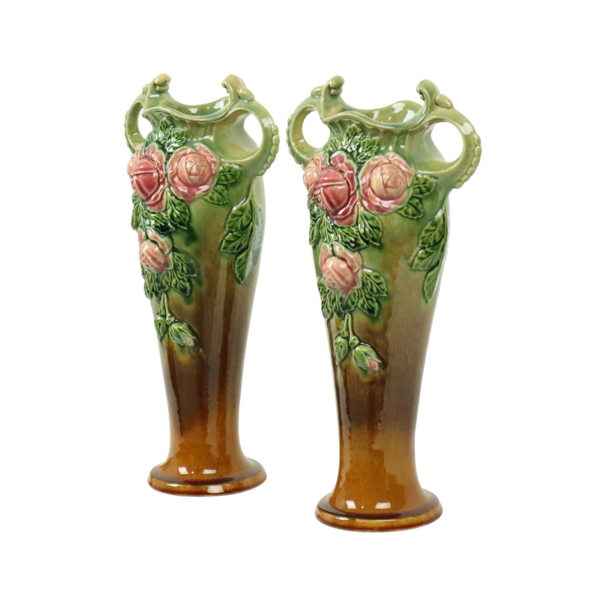 Smaltato Vasi in maiolica Art Nouveau smaltata Rose HTB 37cm