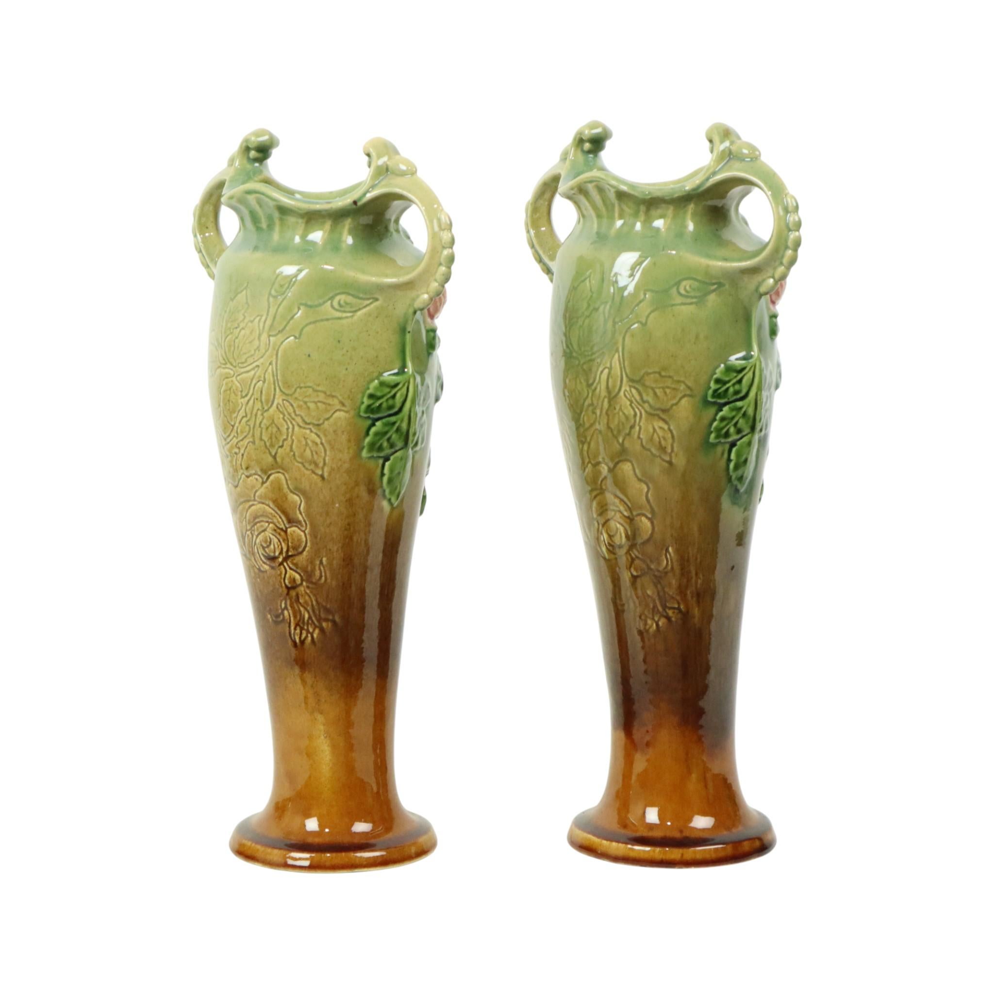 Ceramica Vasi in maiolica Art Nouveau smaltata Rose HTB 37cm