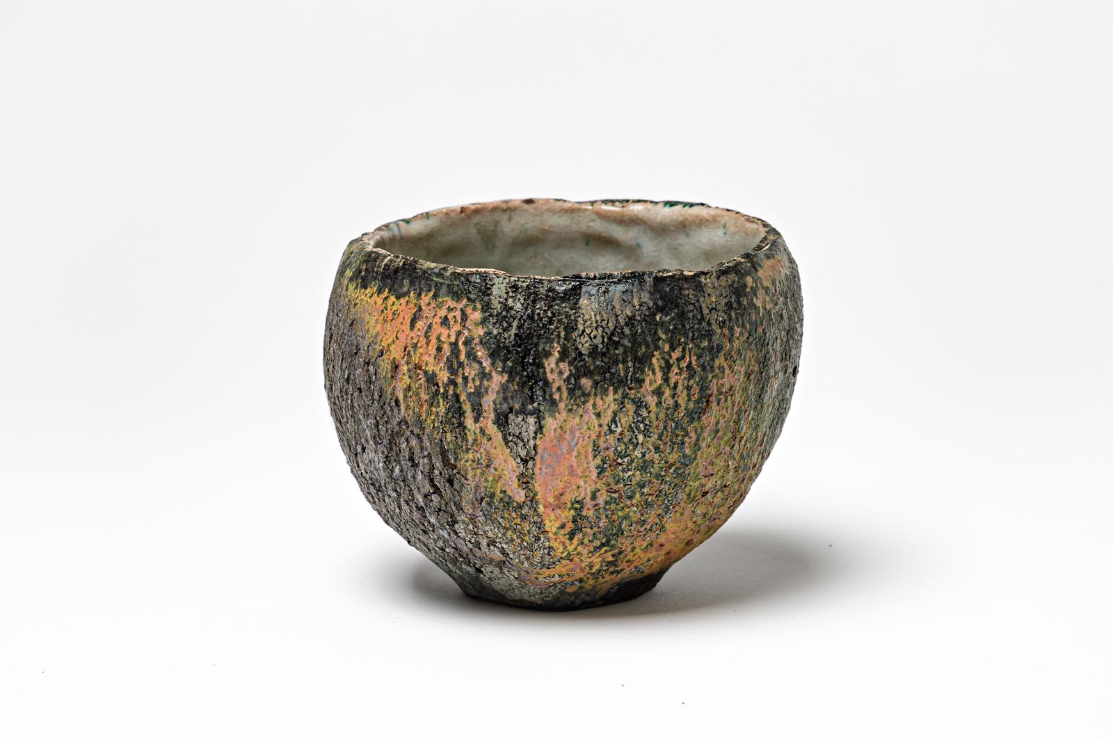 Beaux Arts Glazed black ceramic bowl by Gisèle Buthod Garçon, circa 1990 For Sale