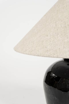Glazed Black Lamp with Natural Color Linen Shade