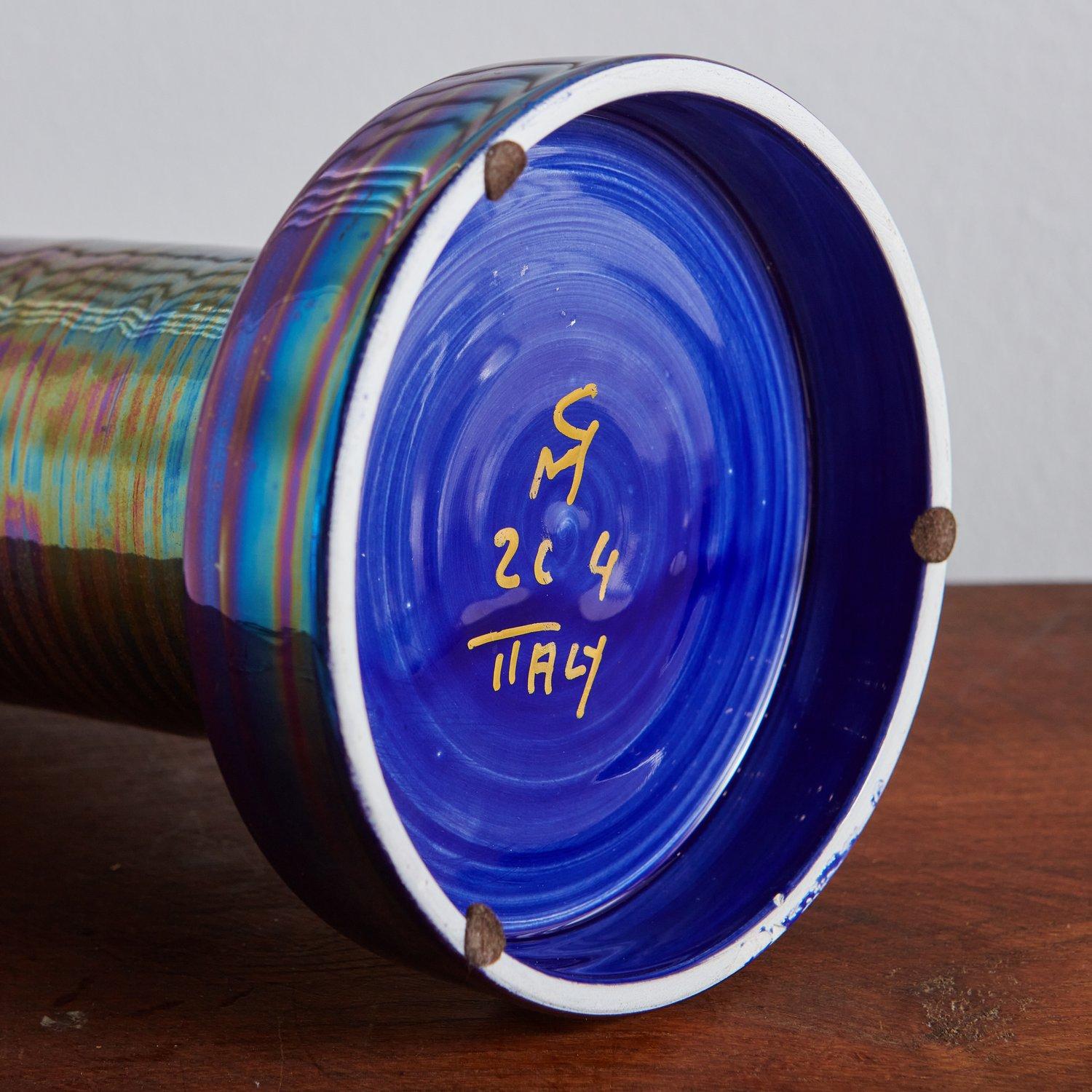 Glas glasierte blaue Keramikvase, Italien, 2004 1
