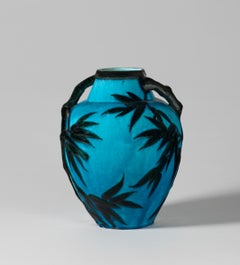 Glasierte blaue ägyptische keramikvase "Bamboo" von Raoul Lachenal