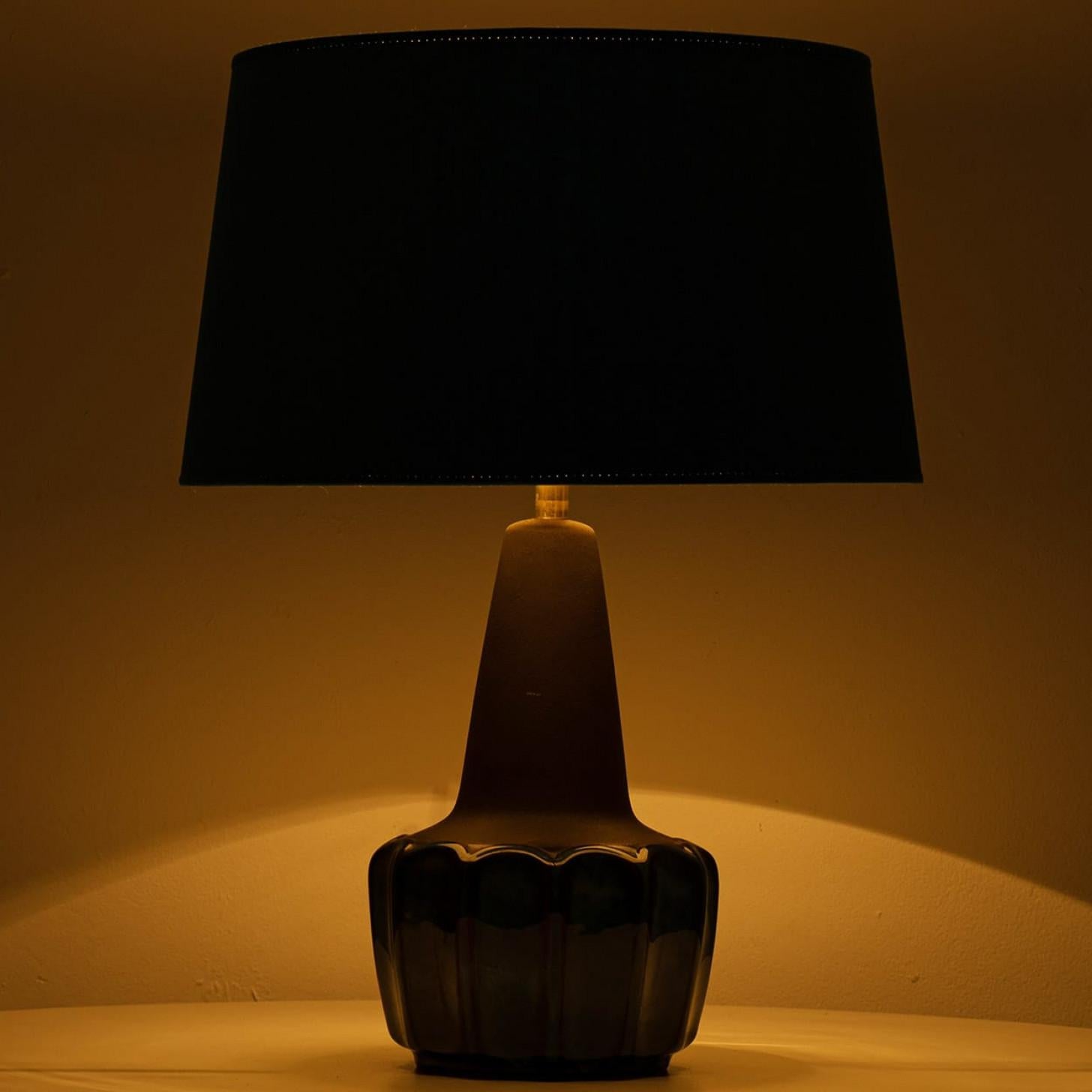 Glazed Blue Soholm Lamp with New Silk Custom Made Lampshade René Houben, 1960s im Angebot 1