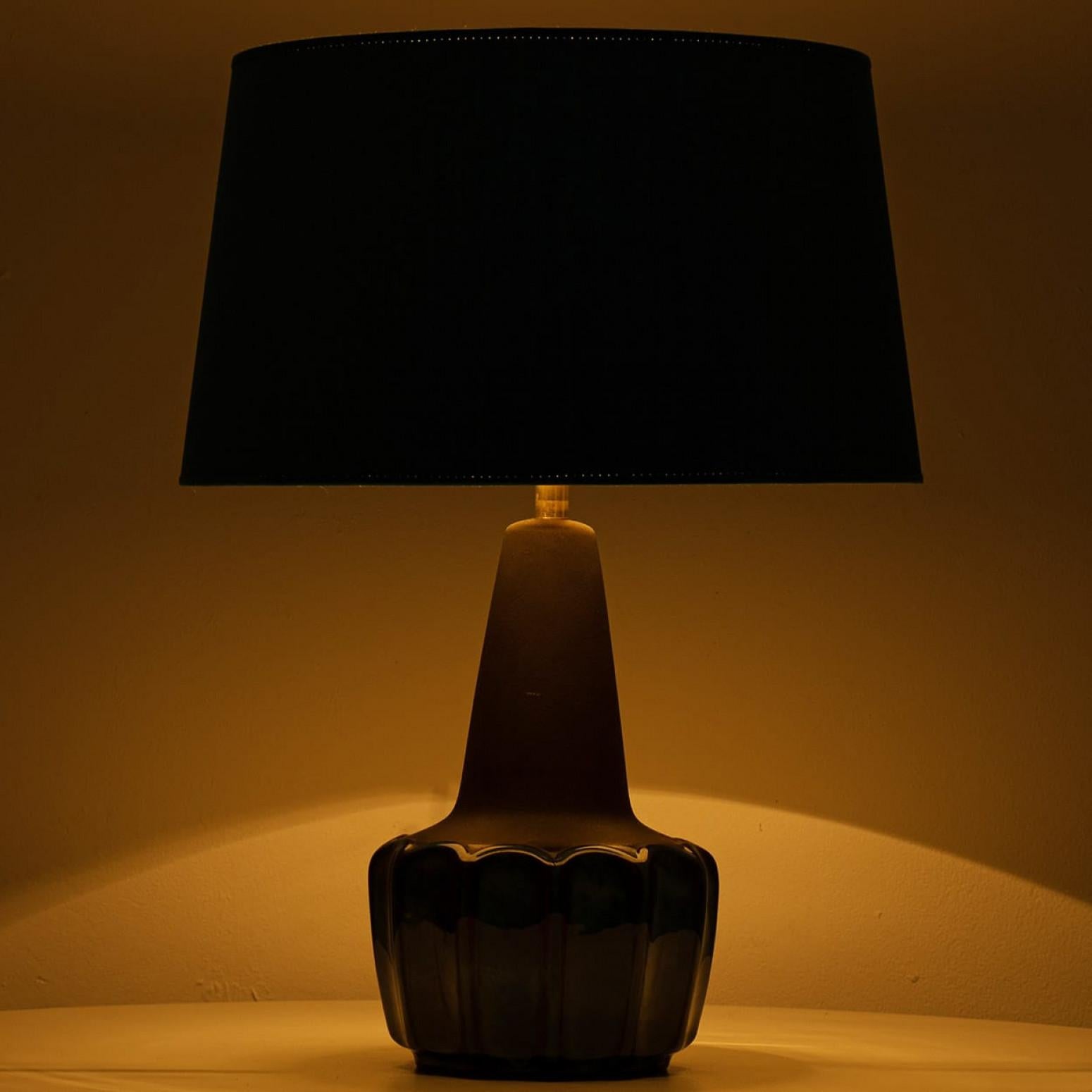 Glazed Blue Soholm Lamp with New Silk Custom Made Lampshade René Houben, 1960s For Sale 1