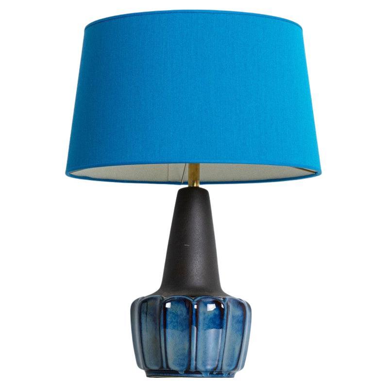 Glasierte blaue Soholm-Lampe mit Lampenschirm aus neuer Seide, maßgefertigt René Houben, 1960er Jahre