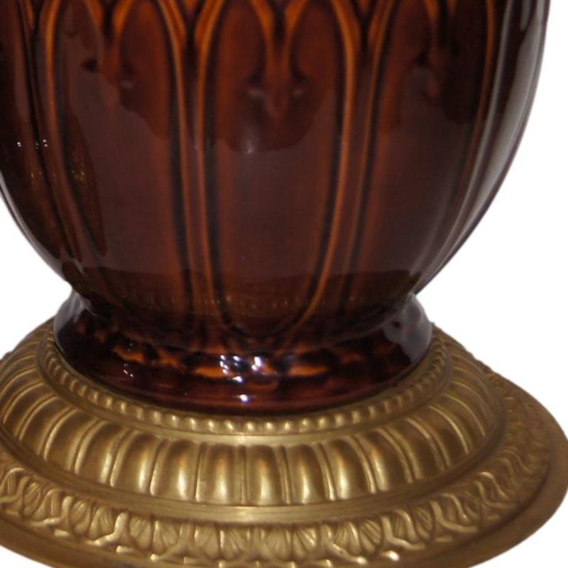 Glazed Brown Porcelain Table Lamps In Good Condition For Sale In New York, NY