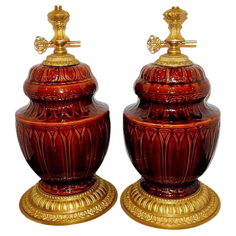 Glazed Brown Porcelain Table Lamps For Sale