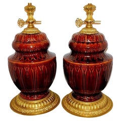 Vintage Glazed Brown Porcelain Table Lamps