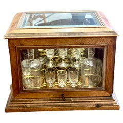 Antique Glazed "Cave À Liqueur" with Crystal Decanters and Glasses
