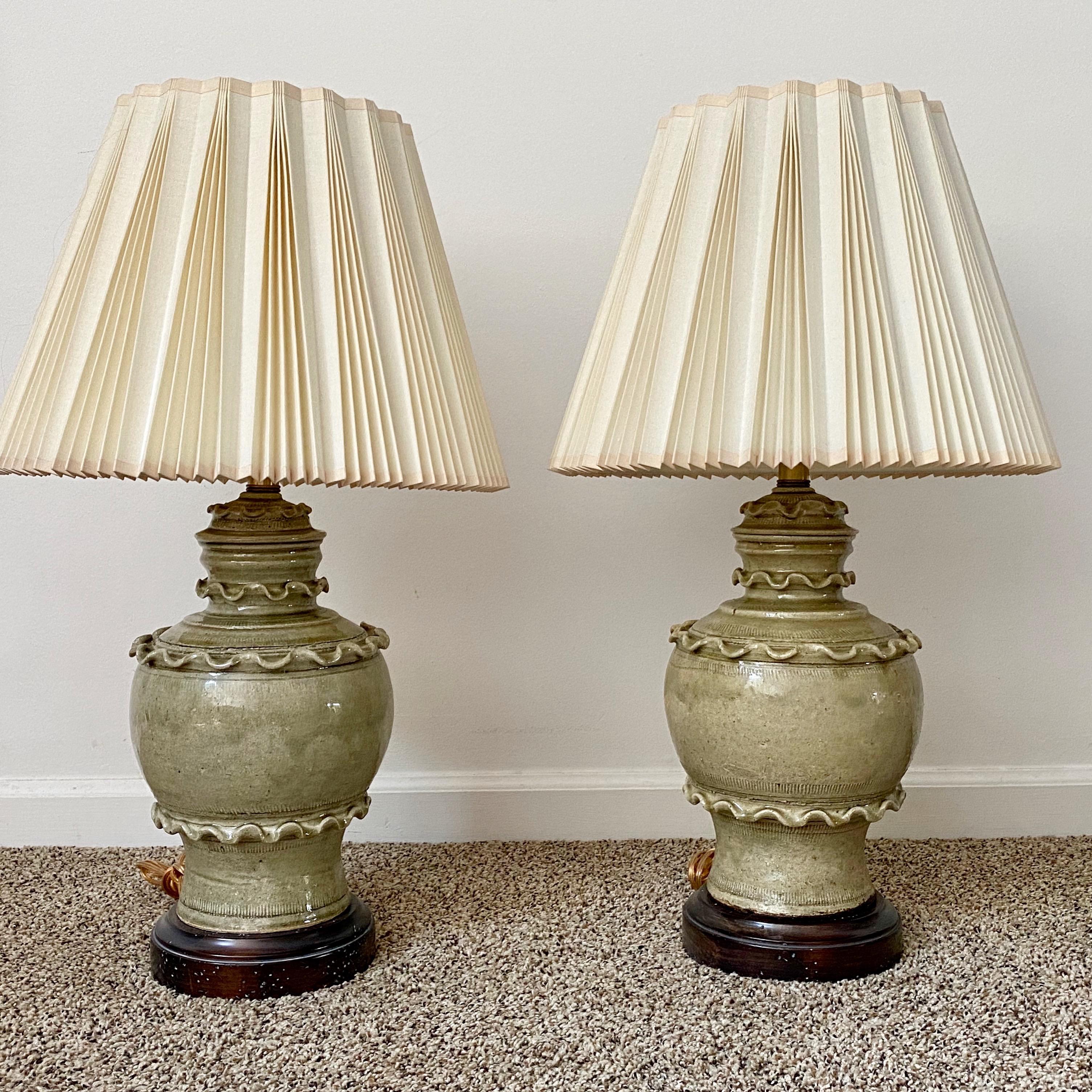 Ceramic Glazed Celadon Lamps by Frederick Cooper, Pair