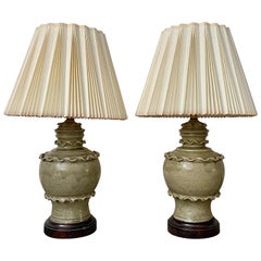 Vintage Glazed Celadon Lamps by Frederick Cooper, Pair