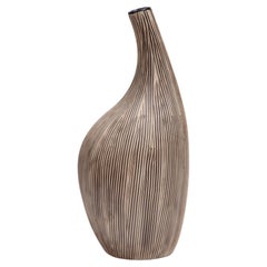 Glazed Ceramic Abstract Brown, White Stripe Japanese Ikebana Vase, 1960s