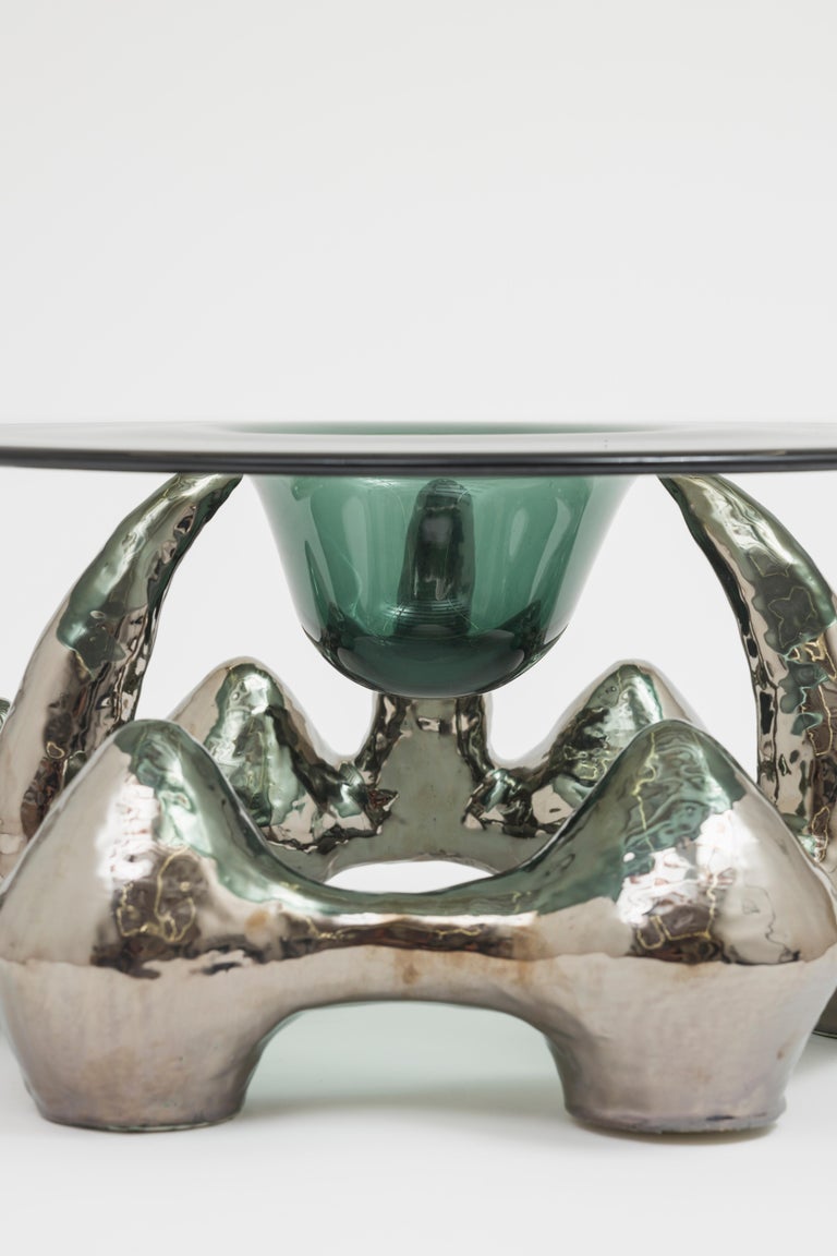 Glazed Ceramic and Blown Glass Coffee Table by Ellen Pong For Sale at