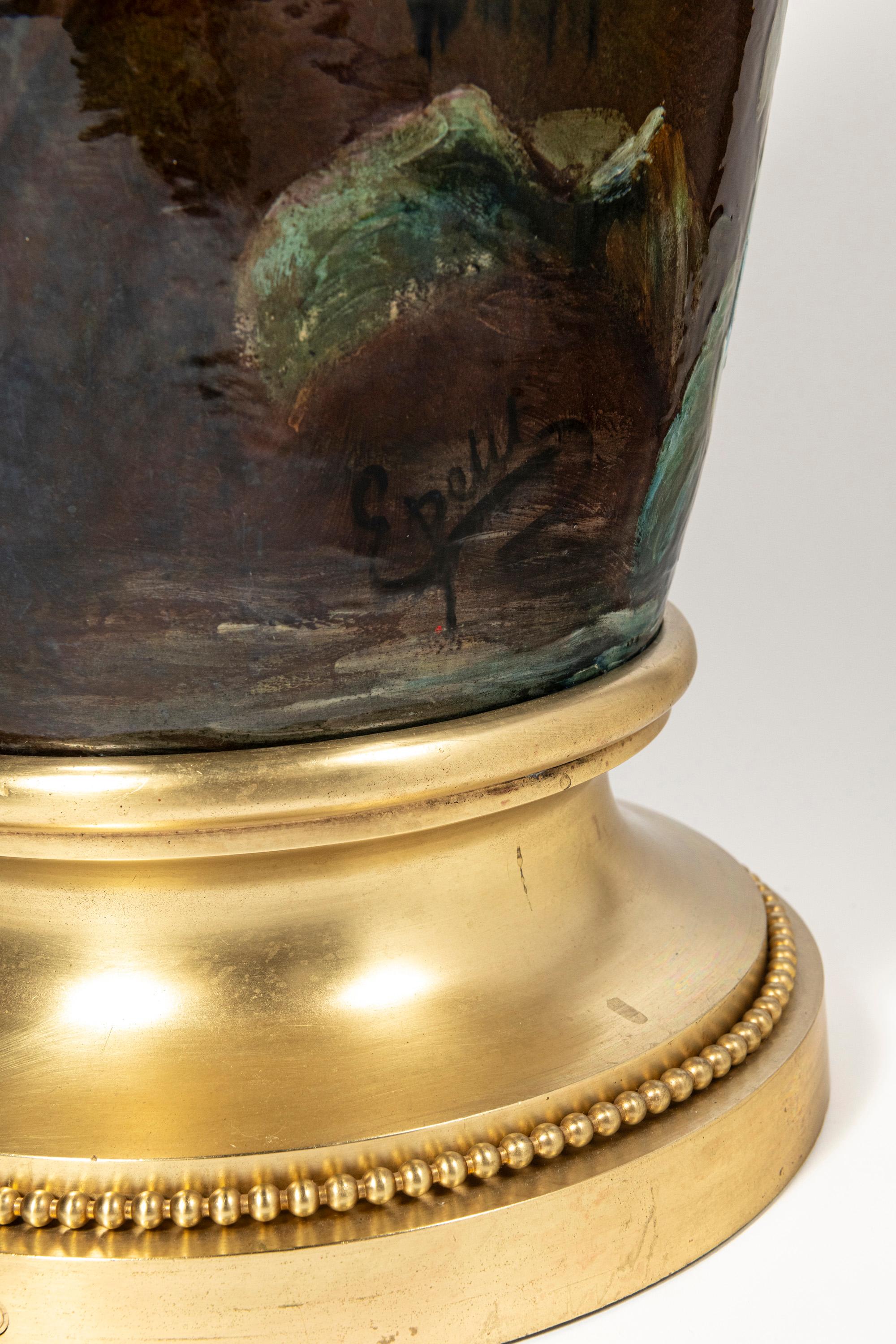 Francese Vaso in ceramica smaltata e bronzo, firmato E. Petit, Francia, fine del XIX secolo. in vendita